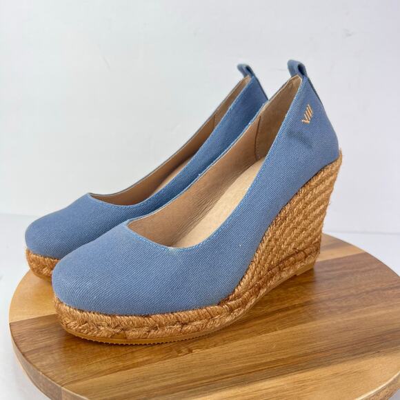 Viscata Roses Organic Canvas Light Denim Espadrille Women’s Wedges EU 37/6.5 - Picture 5 of 12